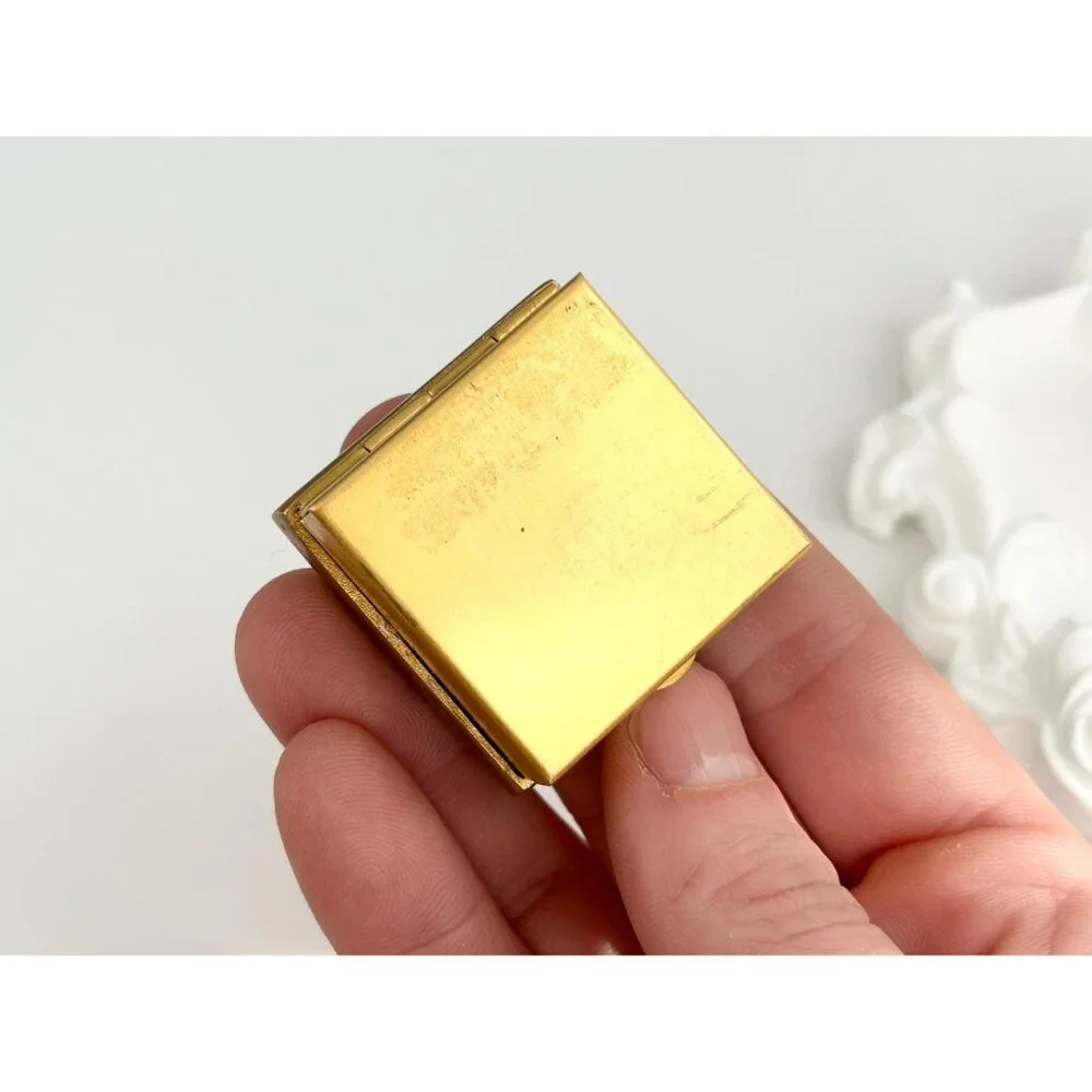 Rhinestone 80's Vintage Gold Toned Compact Mirror Trinket | Jewelry | Ring Box